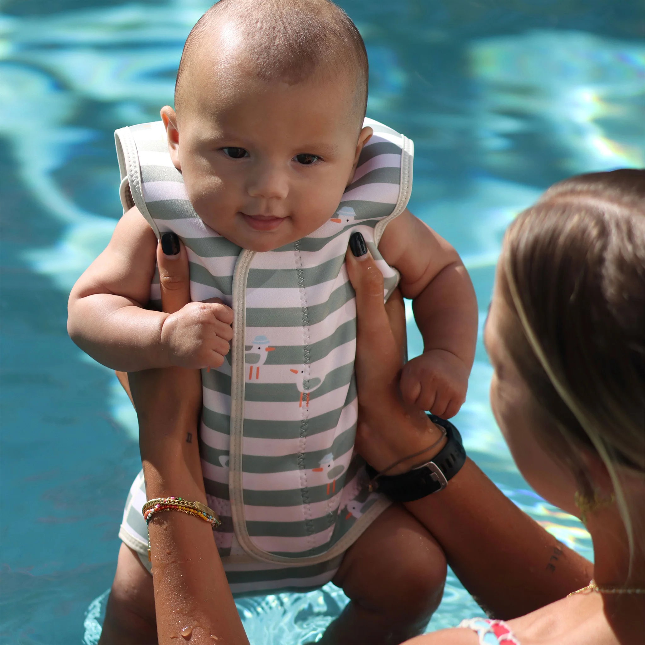Baby Wetsuit - Sammy the Seagull Green Stripe - Image 3