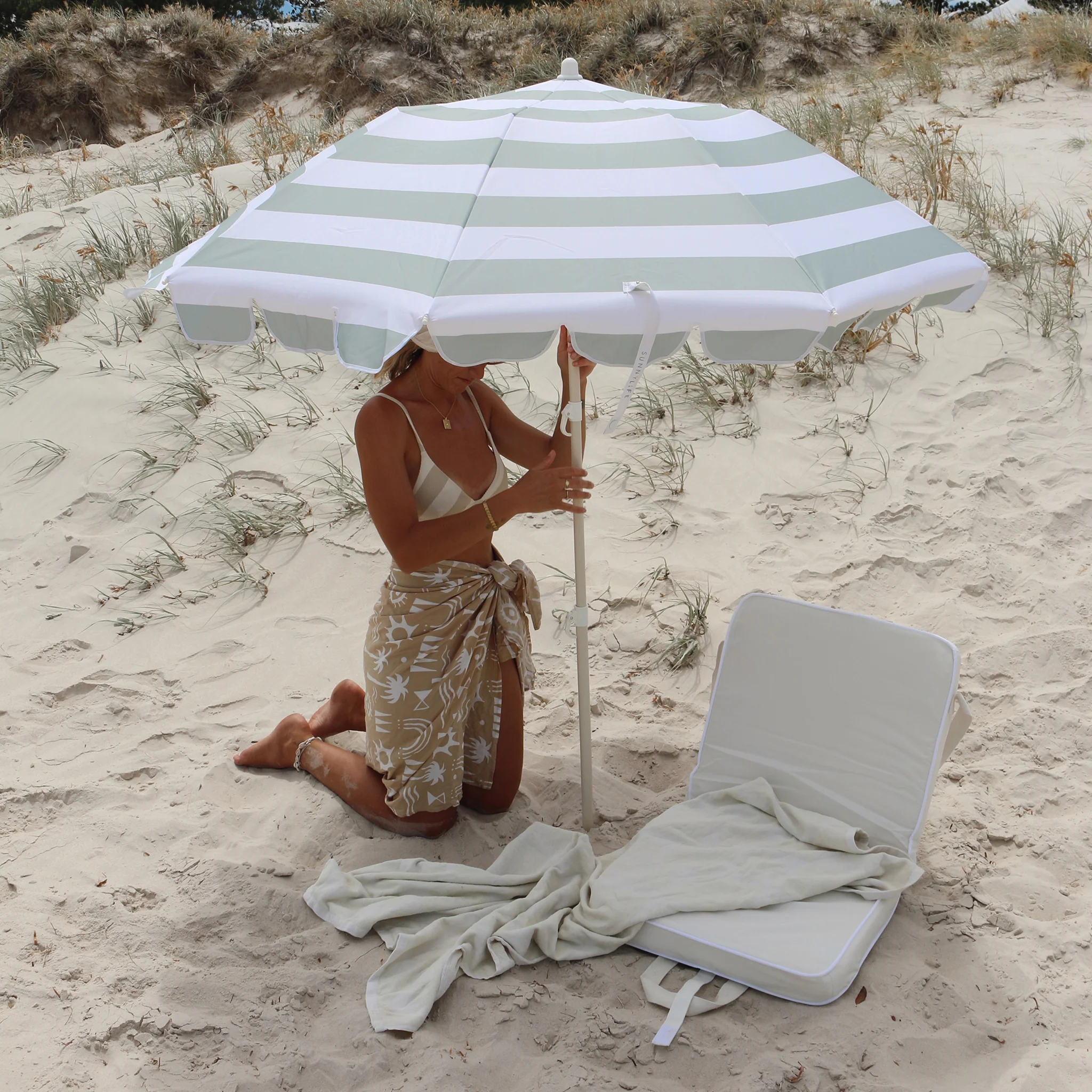 Compact Beach Umbrella - Sea Sage Stripe - Image 2