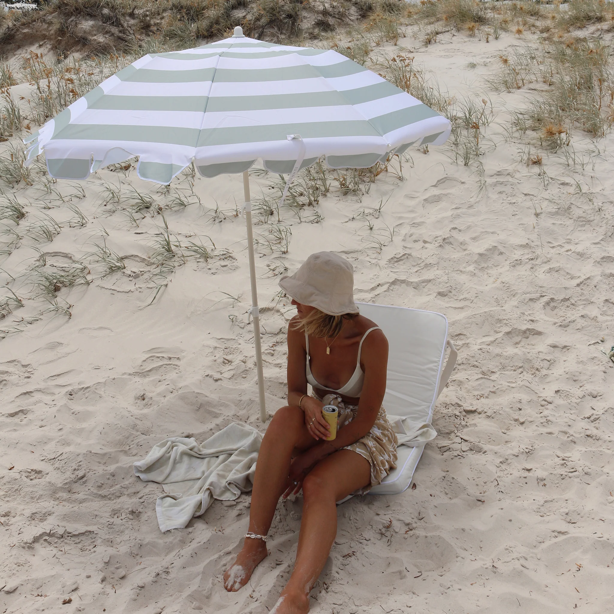 Compact Beach Umbrella - Sea Sage Stripe - Image 3