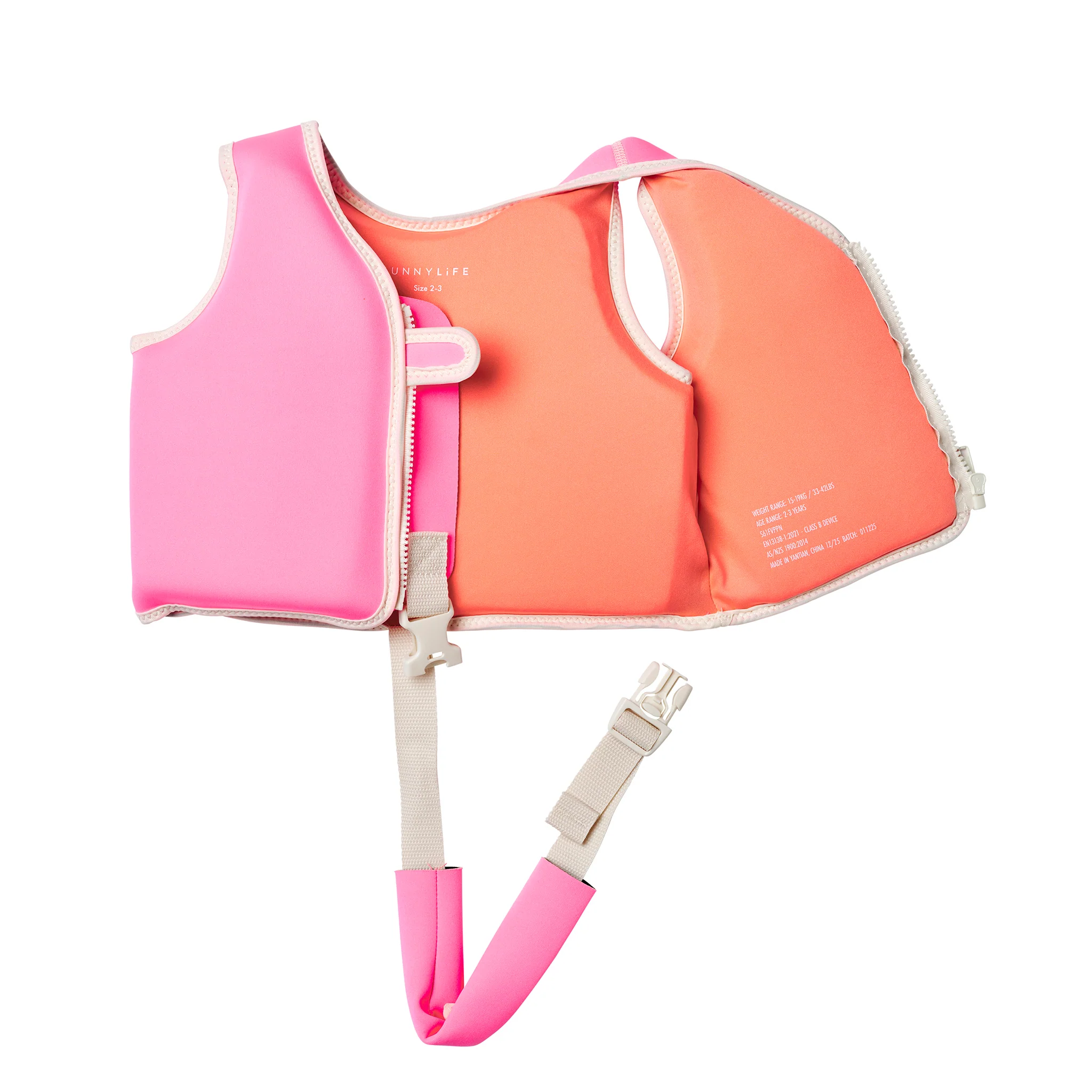 Kids Swim Vest 2-3 - Poppy the Peach Neon Pink - Image 5