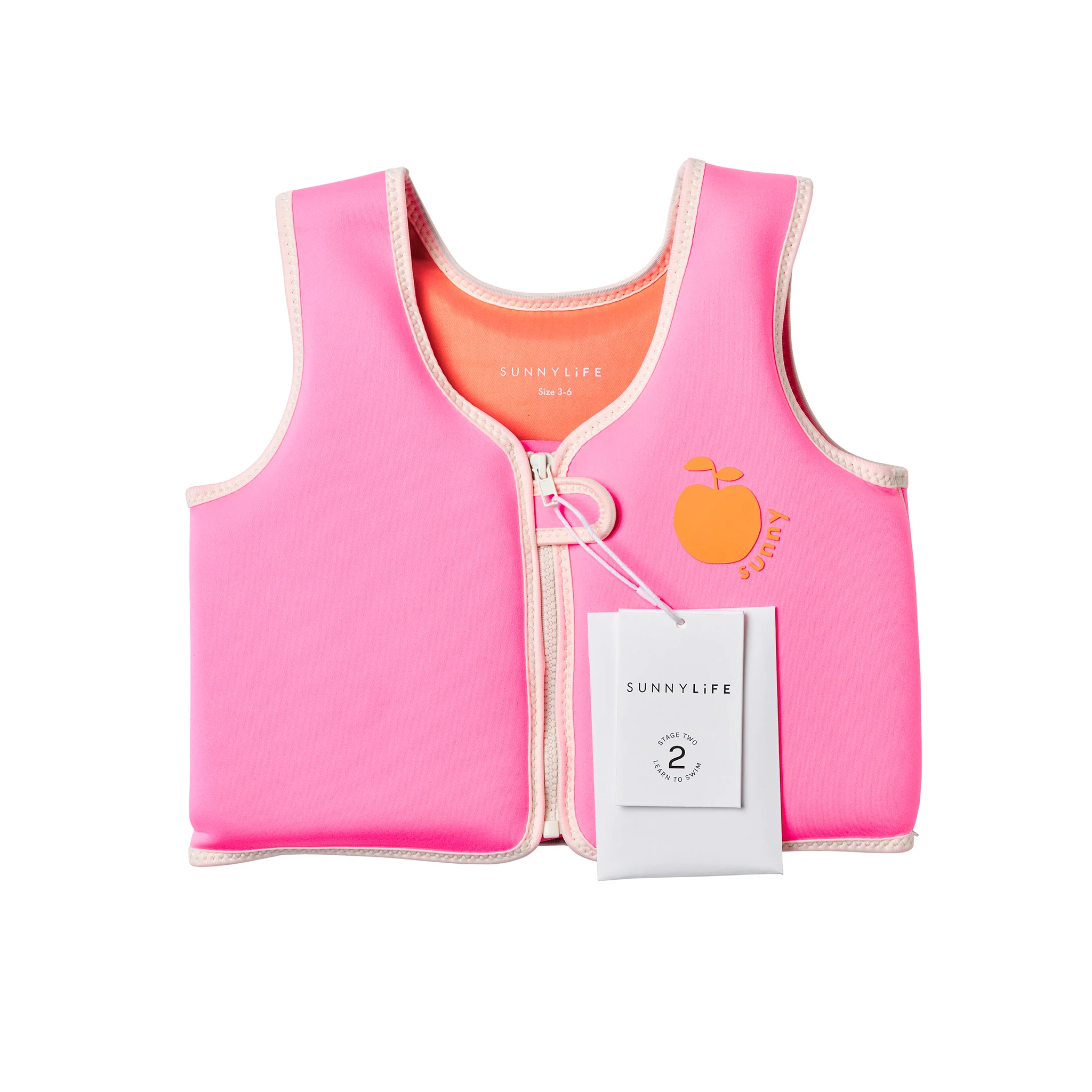 Kids Swim Vest 3-6 - Poppy the Peach Neon Pink - Image 9