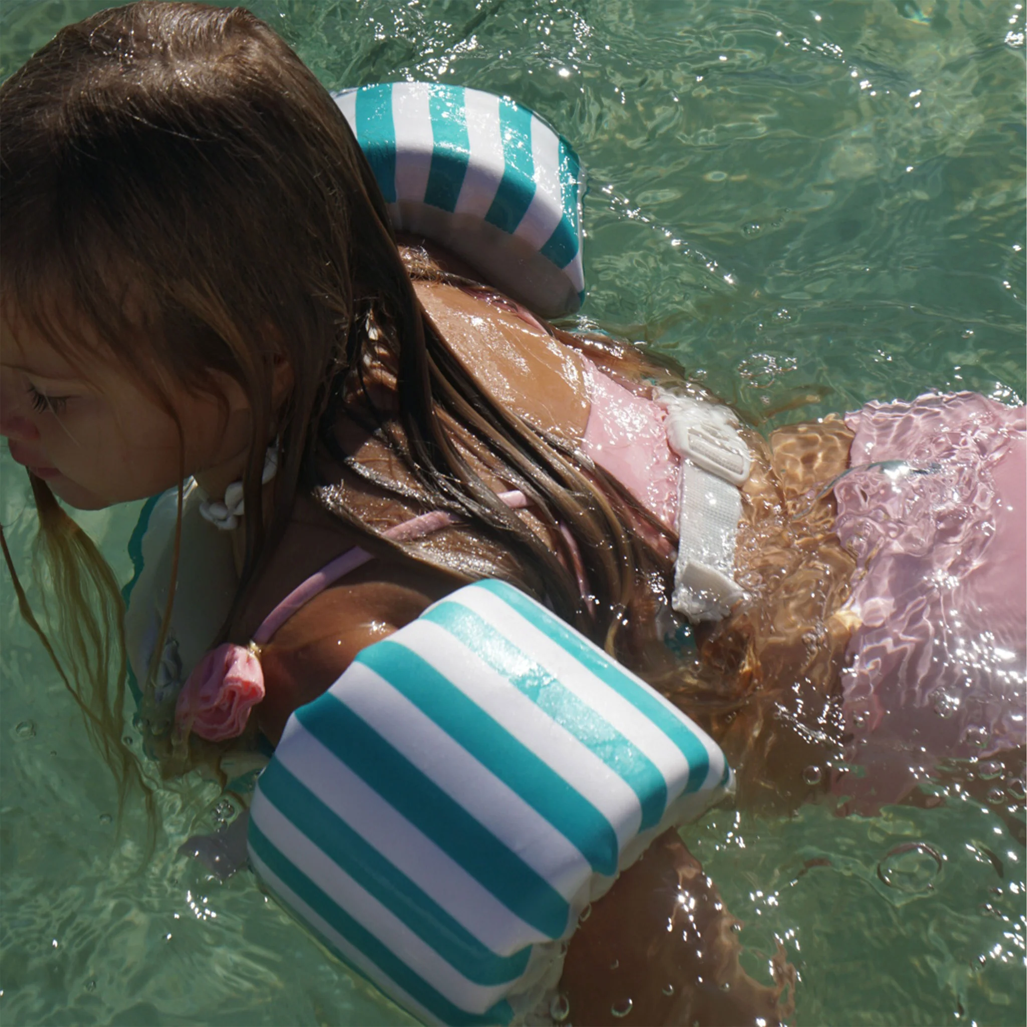 Floatie Jacket 3-6 - Poppy the Peach Green stripe - Image 2