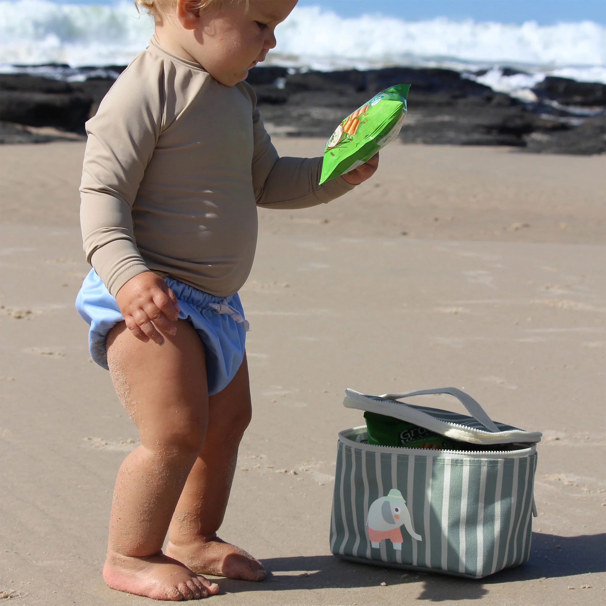 Kids Lunch Bag - Eli the Elephant Green Stripe - Image 3