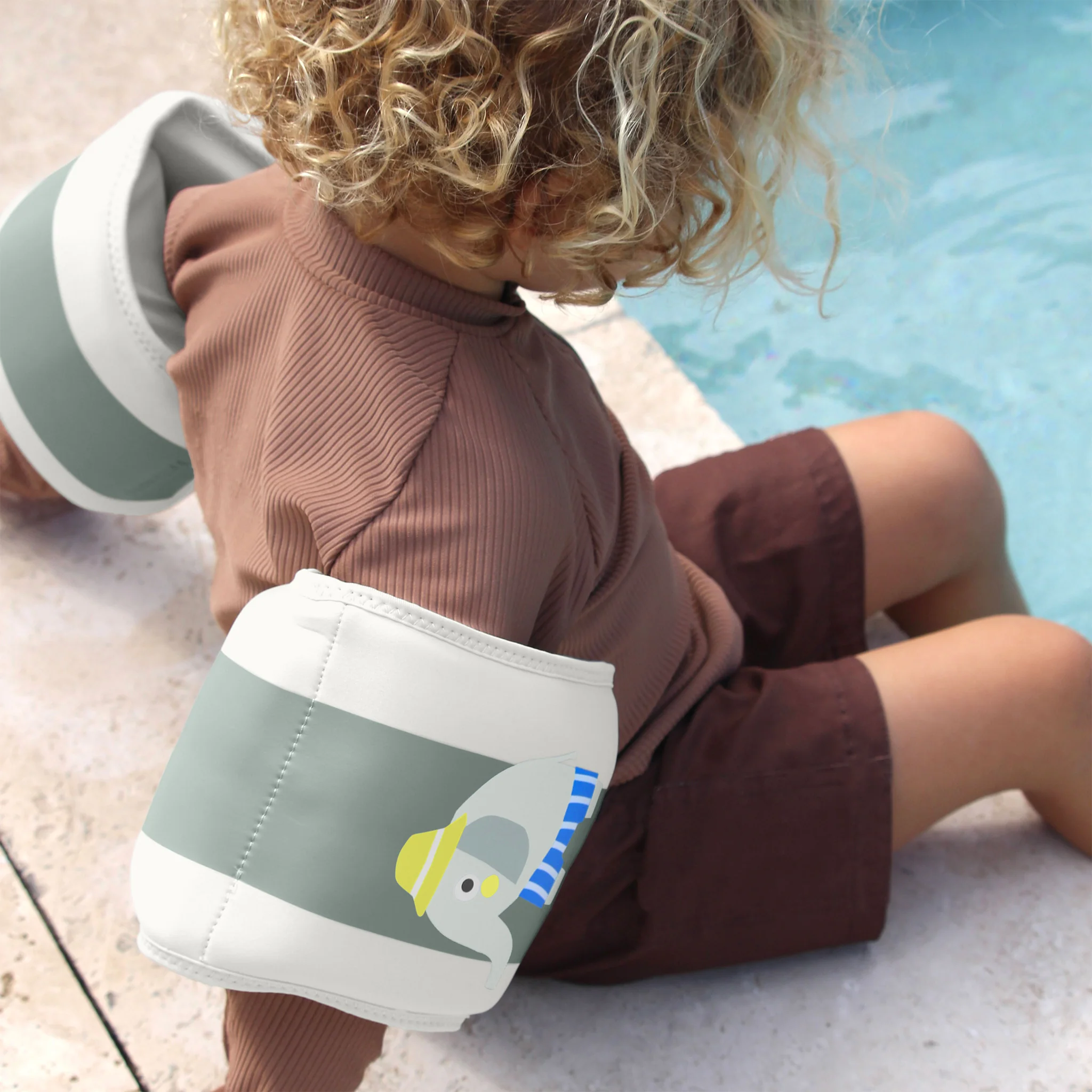 Kids Neoprene Arm Bands - Eli the Elephant Green Stripe - Image 2