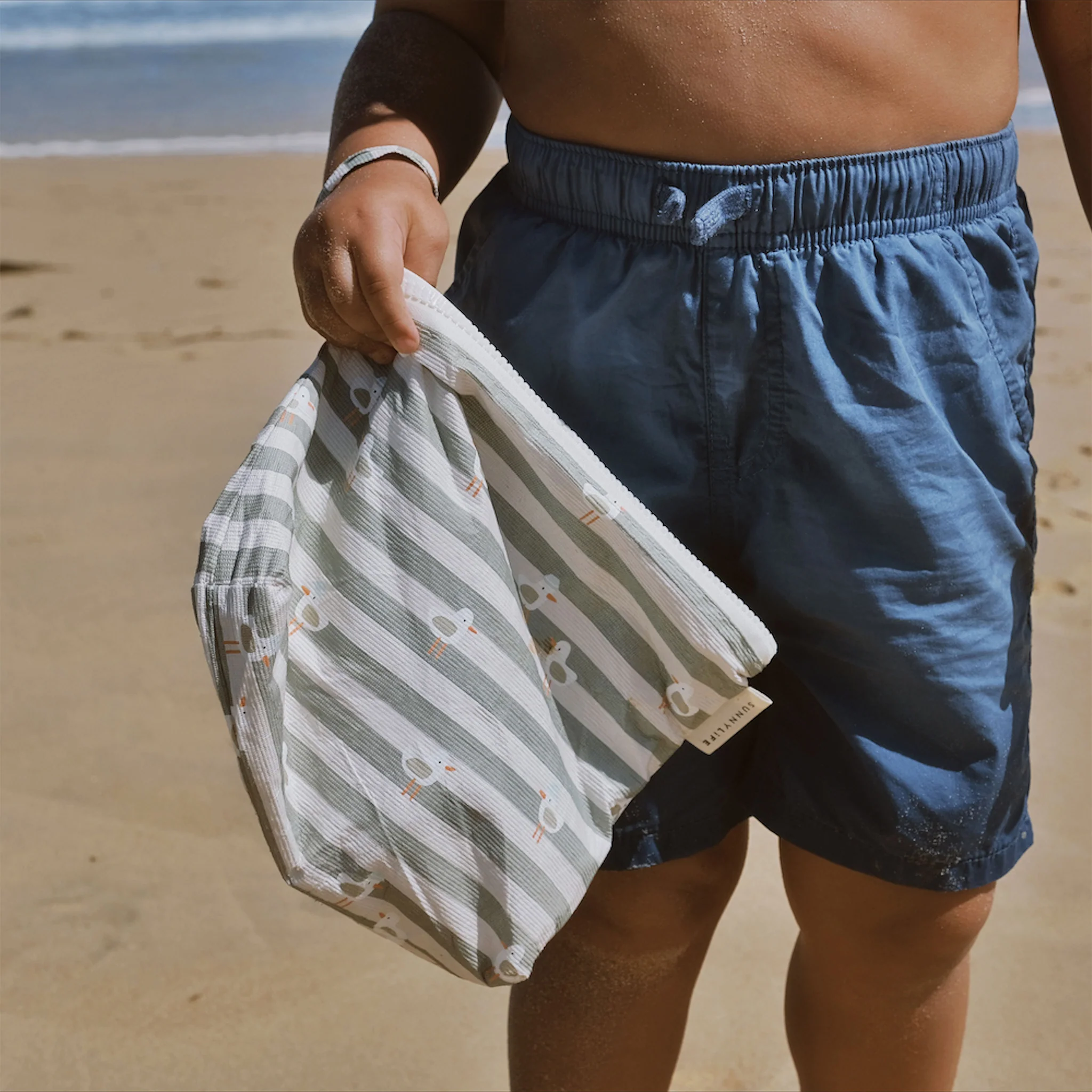 Kids Wet Bag - Sammy the Seagull Green Stripe - Image 3