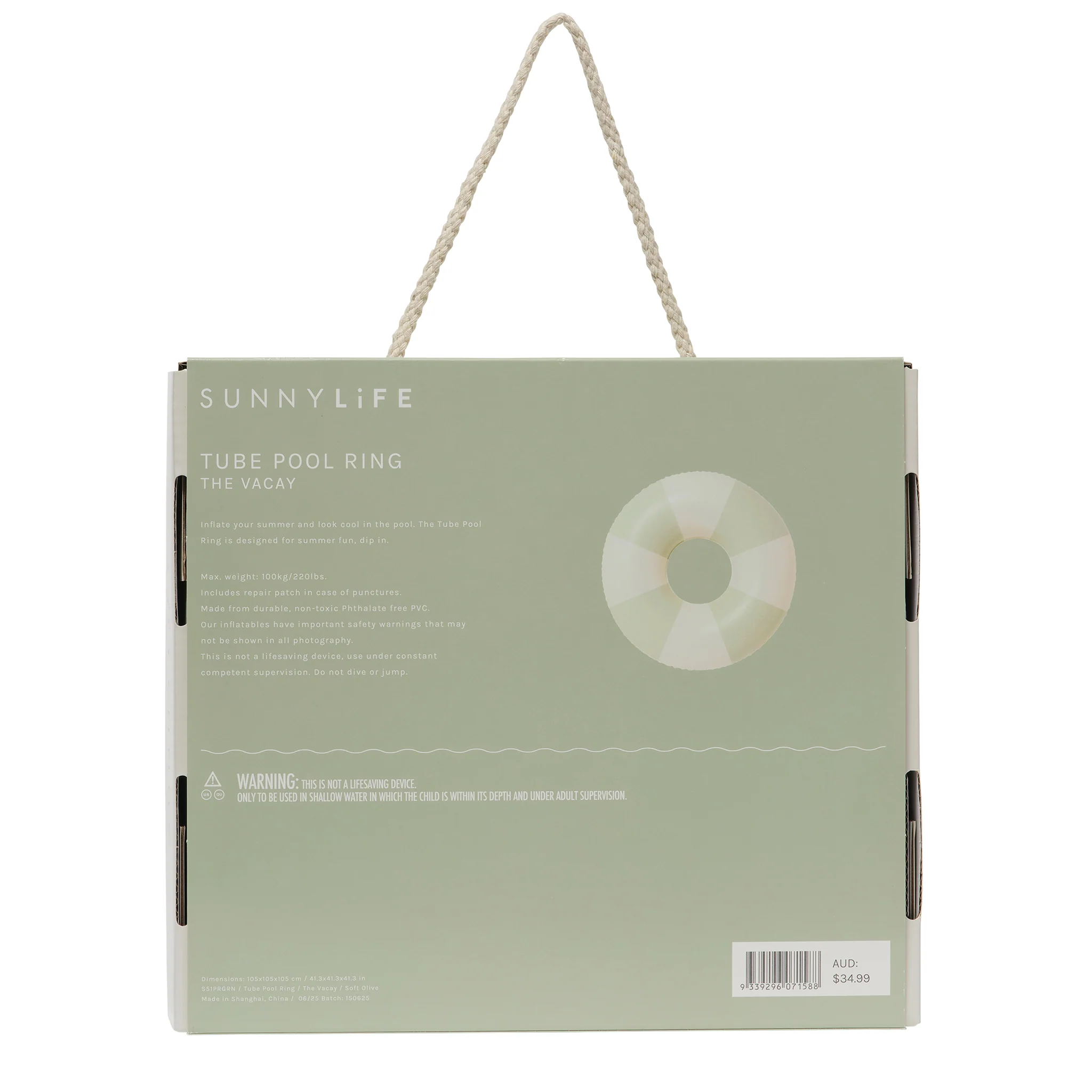 Tube Pool Ring - The Vacay Soft Olive Stripe - Image 8